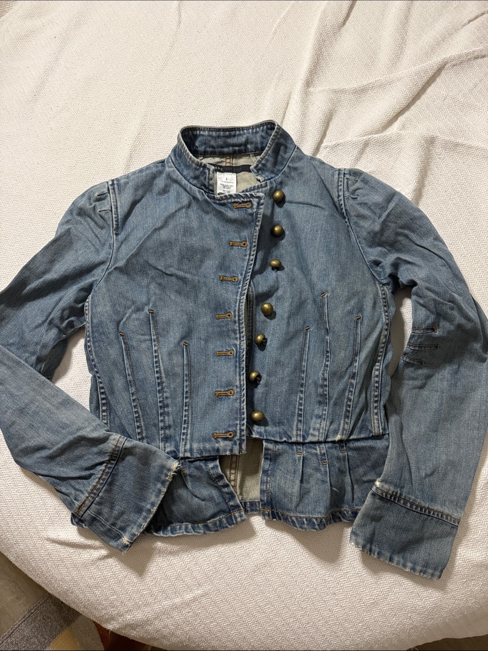 Marc Jacobs Blue Denim Military-Style Jacket with Brass Buttons